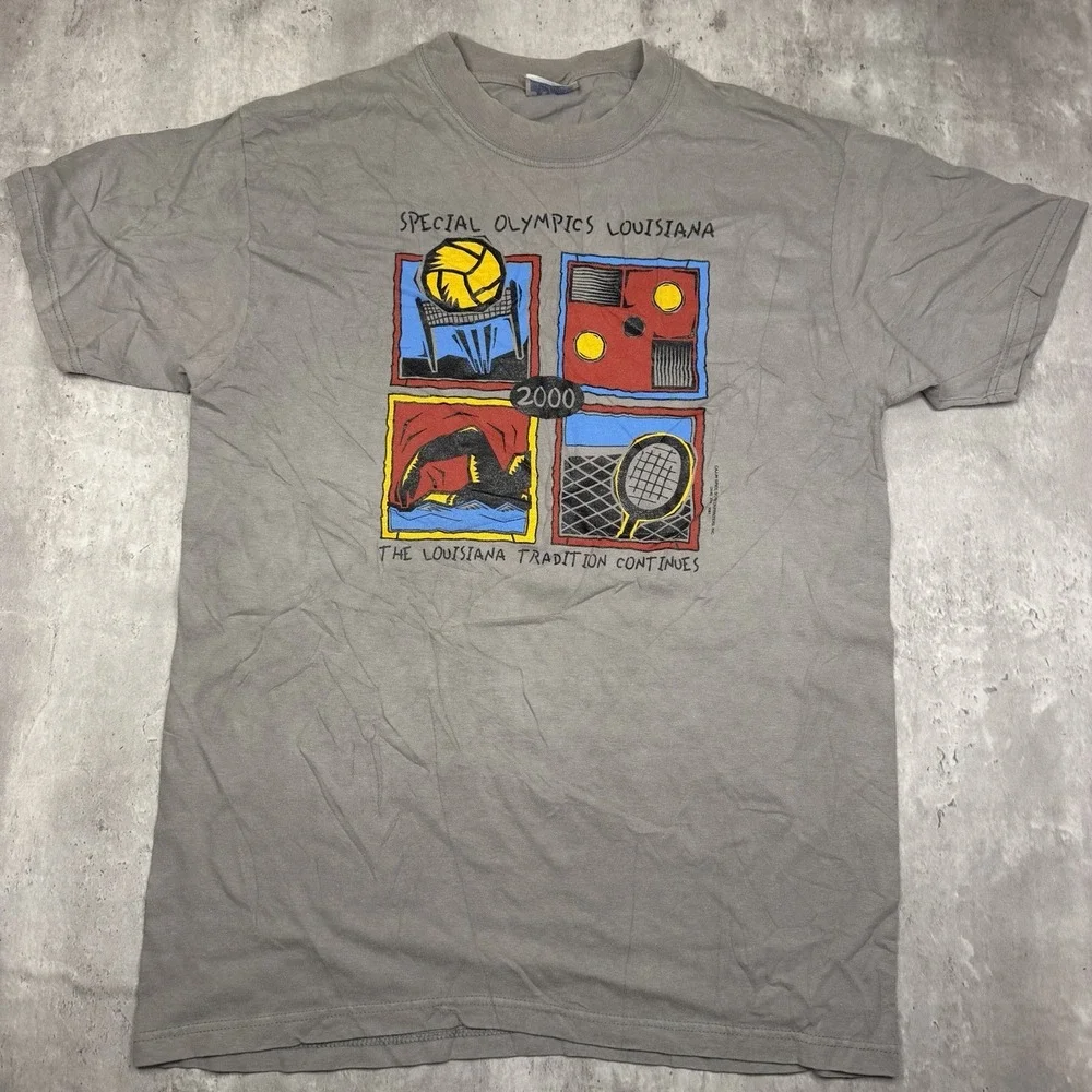 Vintage Louisiana Special Olympics 2000 Gray Adult Size Medium Athletic